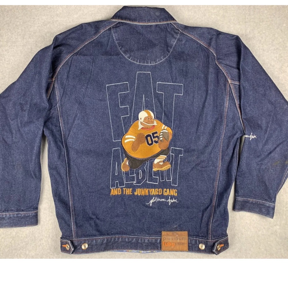 Vtg Platinum FUBU Fat Albert Junkyard Gang Dark Blue Denim Jacket Mens XL